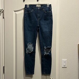 Free People Dark Blue Distressed Skinny Jeans